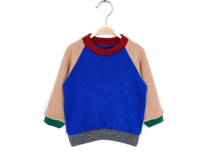 Kaschmirpullover Größe 80 Blau Beige/Upcycling Kinderpullover 100% Recycelter Kaschmir Colorblockpullover Für Kleinkinder Raglanpulli von NeuesAusAltemGewand