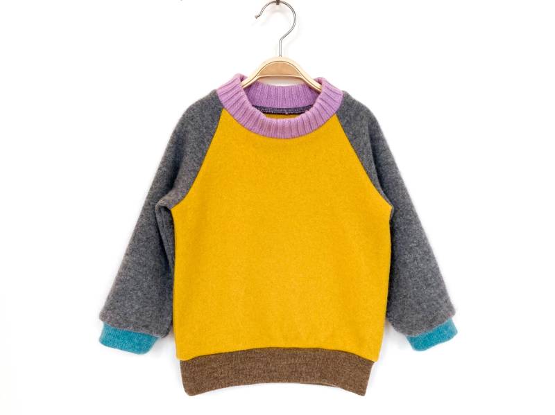 Kaschmirpullover Größe 86/92 Currygelb Grau/Upcycling Kinderpullover 100% Kaschmir Colorblockpullover Für Kleinkinder Raglanpullover von NeuesAusAltemGewand