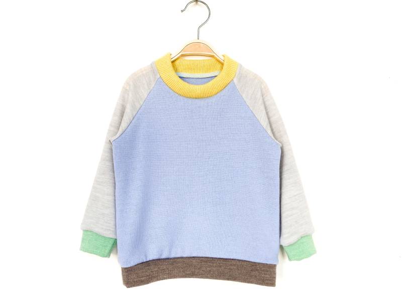 Kinderpullover Größe 92 Hellblau Hellgrau 100% Merinowolle/Upcycling Colorblockpullover Bunter Wollpullover Für Kleinkinder Unikat von NeuesAusAltemGewand