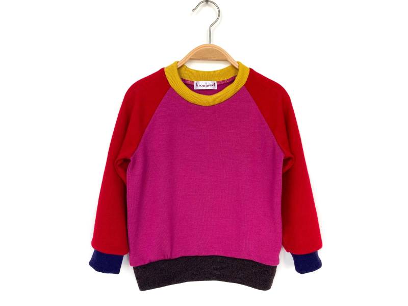 Kinderpullover Größe 92 Pink Rot 100% Merinowolle/Upcycling Colorblockpullover Für Kleinkinder Wollpullover Mädchen Raglanpullover von NeuesAusAltemGewand