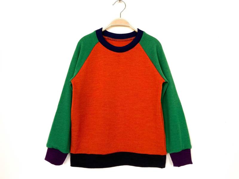 Wollpullover Größe 128 Mehrere Farbvarianten 100% Merinowolle/Upcycling Kinderpullover Aus Wolle Bunte Raglanpullover von NeuesAusAltemGewand