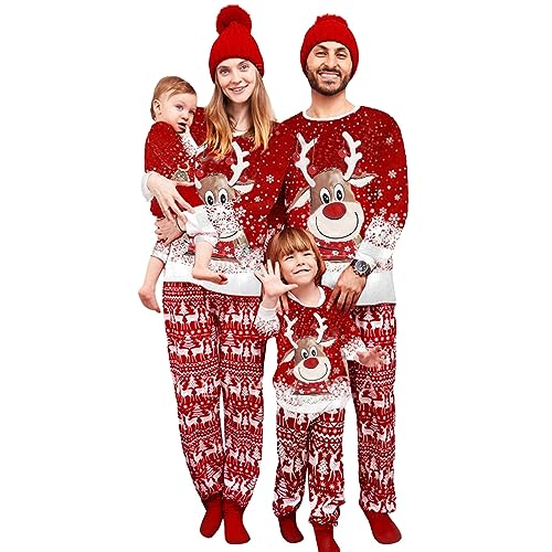 Neufigr Weihnachtspyjama Familie Set,Weihnachts Pyjama Outfit,Christmas Pyjama Set,Familie Weihnachten Schlafanzug,Matching Pyjamas Couple,Weihnachtsschlafanzüge für Herren (27- Rot,L) von Neufigr