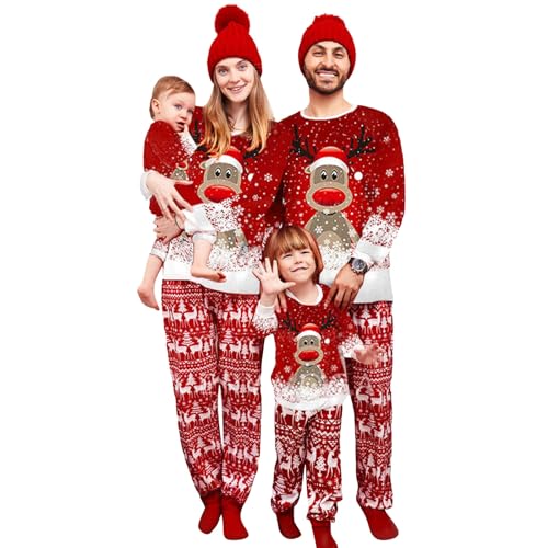 Neufigr Weihnachtspyjama Familie Set,Weihnachts Pyjama Outfit,Christmas Pyjama Set,Familie Weihnachten Schlafanzug,Matching Pyjamas Couple,Weihnachtsschlafanzüge für Kinder (01- Rot,3 Jahre) von Neufigr