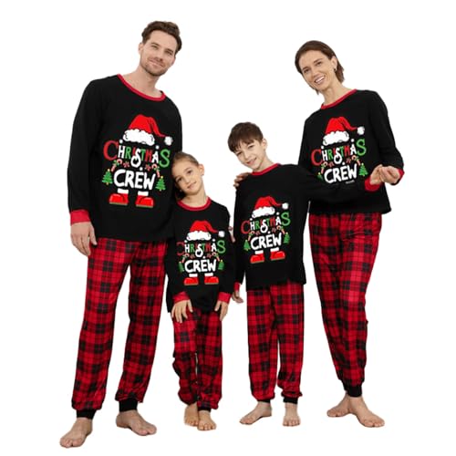 Neufigr Weihnachtspyjama Familie Set,Weihnachts Pyjama,Weihnachten Schlafanzug Familie,Matching Christmas Pyjama,Weihnachts Schlafanzug für Damen (L,01- Schwarz Rot) von Neufigr