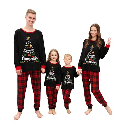 Neufigr Weihnachtspyjama Familie Set,Weihnachts Pyjama,Weihnachten Schlafanzug Familie,Matching Christmas Pyjama,Weihnachts Schlafanzug für Damen (XXL,19- Schwarz Rot) von Neufigr