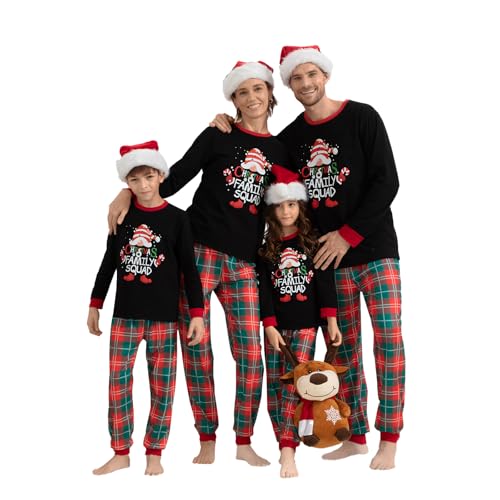 Neufigr Weihnachtspyjama Familie Set,Weihnachts Pyjama,Weihnachten Schlafanzug Familie,Matching Christmas Pyjama,Weihnachts Schlafanzug für Kinder (14 Jahre,03- Schwarz Rot) von Neufigr