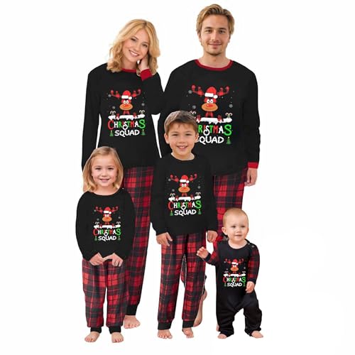 Neufigr Weihnachtspyjama Familie Set,Weihnachts Pyjama,Weihnachten Schlafanzug Familie,Matching Christmas Pyjama,Weihnachts Schlafanzug für Kinder (8 Jahre,27- Schwarz Rot) von Neufigr