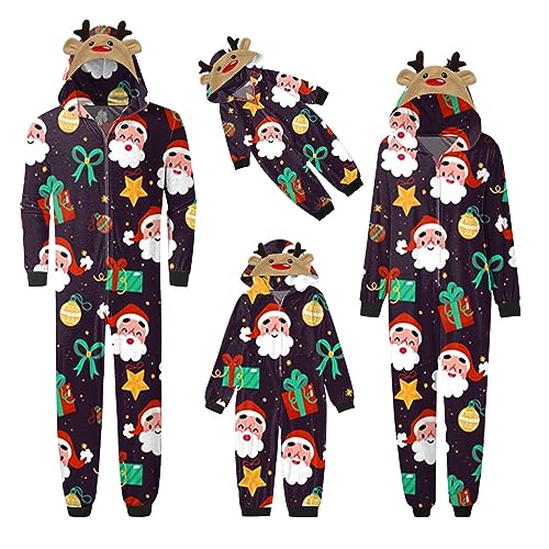 Neufigr Weihnachtspyjama Familie Set,Familien Weihnachtspyjama,Christmas Pyjama Set,Familie Weihnachten Outfit,Matching Pyjamas Couple,Weihnachts Schlafanzug für Damen (60 (E)- Schwarz,M) von Neufigr