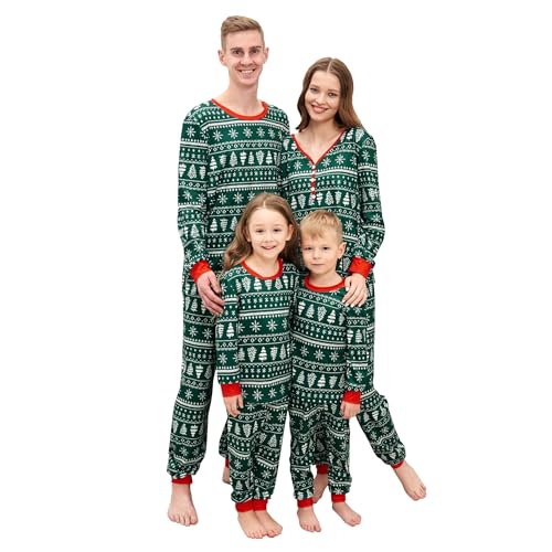 Neufigr Weihnachtspyjama Familie Set,Familien Weihnachtspyjama,Christmas Pyjama Set,Familie Weihnachten Outfit,Matching Pyjamas Couple,Weihnachts Schlafanzug für Kinder (08- Grün,10 Jahre) von Neufigr