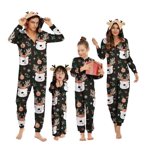 Neufigr Weihnachtspyjama Familie Set,Weihnachts Pyjama Outfit,Christmas Pyjama Set,Familie Weihnachten Schlafanzug,Matching Pyjamas Couple,Weihnachtsschlafanzüge für Damen (35(B)- Schwarz,M) von Neufigr