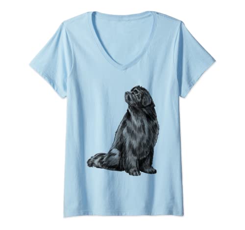 Damen Sitzinder Hund Neufundländer T-Shirt mit V-Ausschnitt von Neufundländer Geschenke