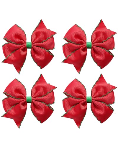 Weihnachts-Haarschleifen-Clips für Damen und Mädchen, 10,2 cm, Party-Haar-Accessoires, Rot mit grünem Rand, 4 Stück von Neujiwo