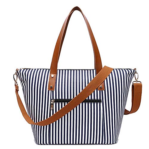 Neuleben Frauen Handtasche Shopper Tasche Damen Elegant Umhängetasche mit Streifen Schultertasche für Arbeit Einkauf Reise (Blau) von Neuleben