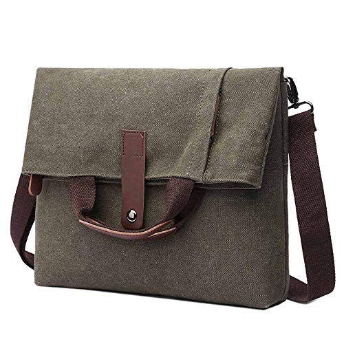 Neuleben Schultertasche Handtasche Umhängetasche Laptoptasche für 14 Zoll Laptop Canvas Vintage Damen Herren für Arbeit Freizeit (Grün) von Neuleben