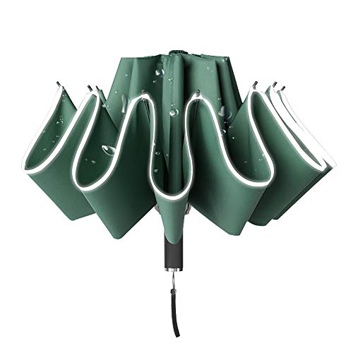 Neuleben Taschenschirm mit Reflektierend Auf Zu Automatik Regenschirm Stabil 10 Rippen Sturmfest Wasserabweisend Kompakt (Grün) von Neuleben