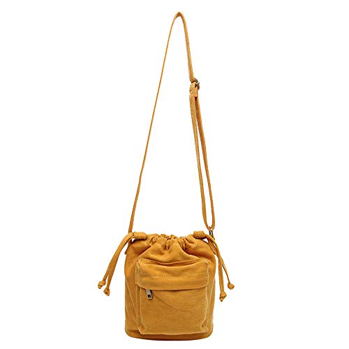 Neuleben Umhängetasche mit Kordelzug Klein Schultertasche Damen Beuteltasche Crossbody Mädchen Handtasche Casual Schultertaschen Verstellbar Schultergurt (Gelb) von Neuleben