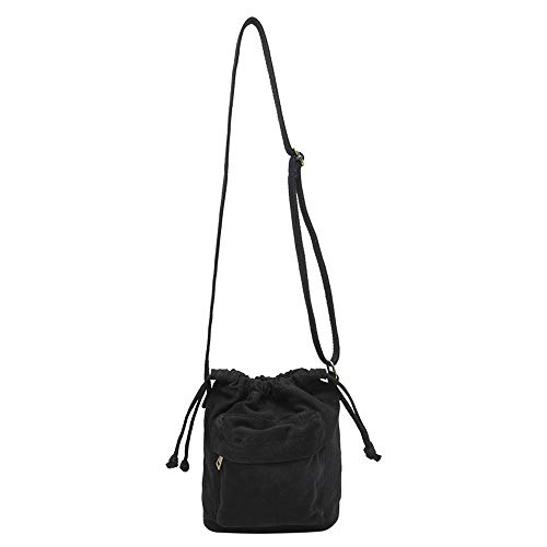 Neuleben Umhängetasche mit Kordelzug Klein Schultertasche Damen Beuteltasche Crossbody Mädchen Handtasche Casual Schultertaschen Verstellbar Schultergurt (Schwarz) von Neuleben