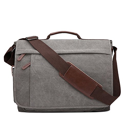 Neuleben Vintage Groß Umhängetasche Schultertasche 17 Zoll Laptoptasche Canvas Messenger Bag Damen Herren (Grau) von Neuleben