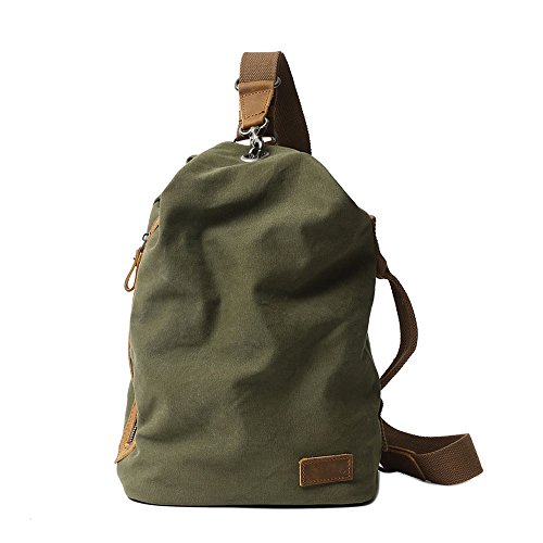 Neuleben Vintage Sling Rucksack Schulterrucksack Canvas Daypack Brusttasche Retro Schultertasche Klein Damen Herren für Reise Outdoor Sport Freizeit (Grün) von Neuleben