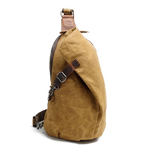 Neuleben Wasserdicht Schulterrucksack aus Canvas Vintage Unisex Herren Klein Sling Rucksack Schultertasche Umhängetasche Outdoor Sport Freizeit (Khaki) von Neuleben