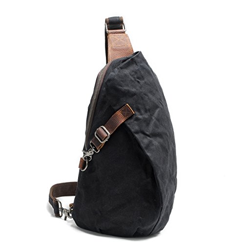 Neuleben Wasserdicht Schulterrucksack aus Canvas Vintage Unisex Herren Klein Sling Rucksack Schultertasche Umhängetasche Outdoor Sport Freizeit (Schwarz) von Neuleben