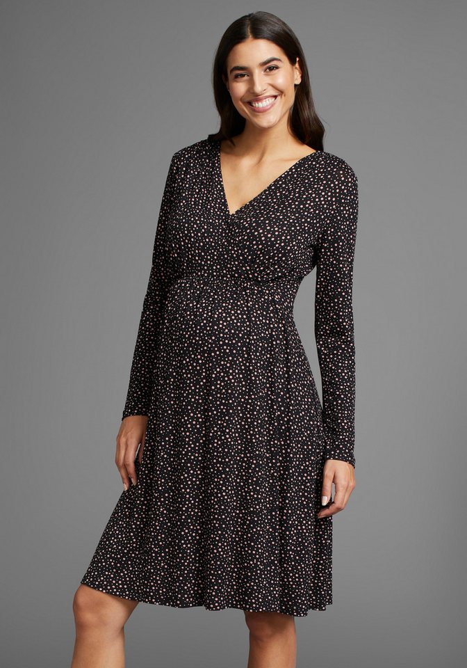 Neun Monate Umstandskleid, Für Schwangerschaft und Stillzeit, Stillkleid in fließender Form und mit Punktemuster von Neun Monate