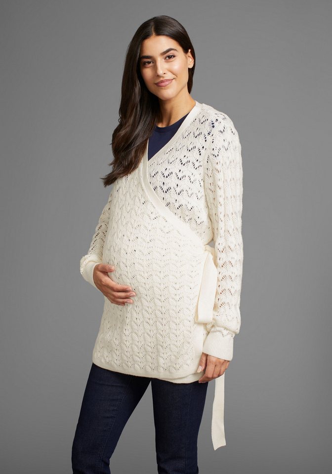 Neun Monate Umstandsstrickjacke, Für Schwangerschaft und Stillzeit, Wickelstrickjacke in Ajourmuster von Neun Monate