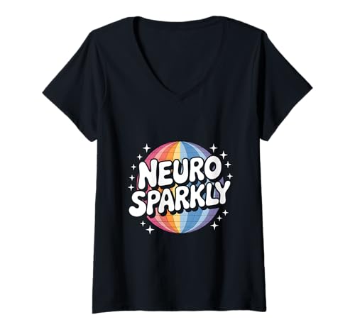 Damen Neuro Sparkly Disco Neurodiversity Autismus adhd T-Shirt mit V-Ausschnitt Damen Neuro Sparkly Disco Neurodiversity Autismus adhd T-Shirt mit V-Ausschnitt von Neuro Sparkly Spectrum Unity Apparel Tee