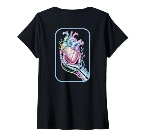Damen Kybernetic Heart Human Intervention AI Robotics Anatomy T-Shirt mit V-Ausschnitt von NeuroCore Visuals