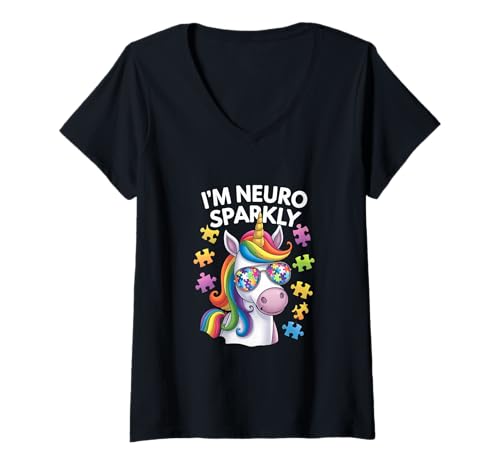 Damen Lustiger Retro -Neurodi T Sparke Autism Spectrum ADHS ADHS T-Shirt mit V-Ausschnitt Damen Lustiger Retro -Neurodi T Sparke Autism Spectrum ADHS ADHS T-Shirt mit V-Ausschnitt von Neurodiversität Sped Tees Autismusbewusstsein Kid