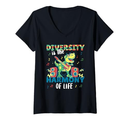 Damen Diversity is The Harmony of Life T-Rex Autism T-Shirt mit V-Ausschnitt Damen Diversity is The Harmony of Life T-Rex Autism T-Shirt mit V-Ausschnitt von Neurodiversität Und Autismus Bewusstsein