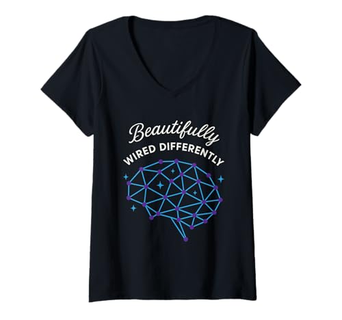Damen Neurodivergent Pride ADHS Autismus Akzeptanz anderes Geschenk T-Shirt mit V-Ausschnitt Damen Neurodivergent Pride ADHS Autismus Akzeptanz anderes Geschenk T-Shirt mit V-Ausschnitt von Neurodiversity Club Mental Health Pride Brain