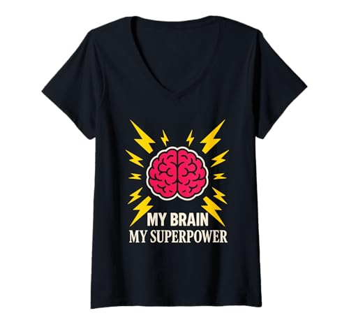 Damen Neurodivergent Pride ADHS Autismus Akzeptanz anderes Geschenk T-Shirt mit V-Ausschnitt Damen Neurodivergent Pride ADHS Autismus Akzeptanz anderes Geschenk T-Shirt mit V-Ausschnitt von Neurodiversity Club Mental Health Pride Brain
