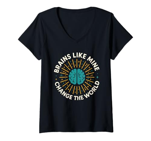 Damen Neurodivergent Pride ADHS Autismus Akzeptanz anderes Geschenk T-Shirt mit V-Ausschnitt Damen Neurodivergent Pride ADHS Autismus Akzeptanz anderes Geschenk T-Shirt mit V-Ausschnitt von Neurodiversity Club Mental Health Pride Brain