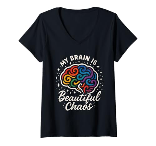 Damen Neurodivergent Pride ADHS Autismus Akzeptanz anderes Geschenk T-Shirt mit V-Ausschnitt Damen Neurodivergent Pride ADHS Autismus Akzeptanz anderes Geschenk T-Shirt mit V-Ausschnitt von Neurodiversity Club Mental Health Pride Brain