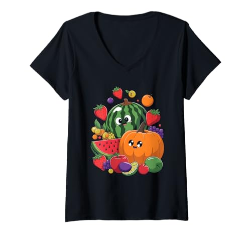 Damen Neurodiversität Früchte T-Shirt mit V-Ausschnitt von Neurodiversity Fruit