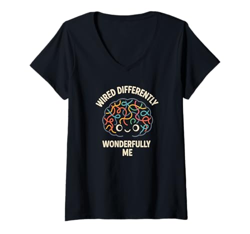 Damen Verdrahtet Anders wundervoll Me Kawaii Gehirn Design T-Shirt mit V-Ausschnitt Damen Verdrahtet Anders wundervoll Me Kawaii Gehirn Design T-Shirt mit V-Ausschnitt von Neurospicy Club Collective