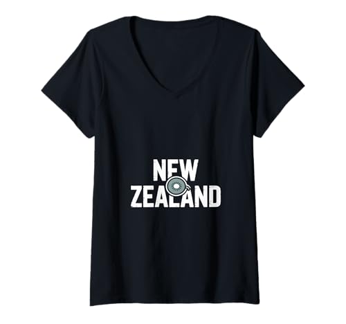 Damen Neuseeland Reise Kiwi Symbol New Zealand Motiv T-Shirt mit V-Ausschnitt von Neuseeland Kiwi Aotearoa Reise Natur Abenteuer