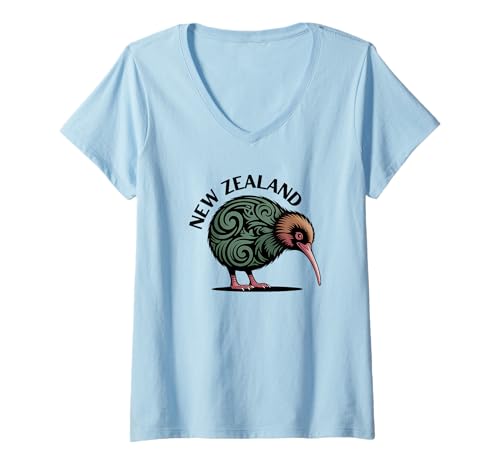 Damen Neuseeland Kiwi Vogel T-Shirt mit V-Ausschnitt von Neuseeland Souvenir Store