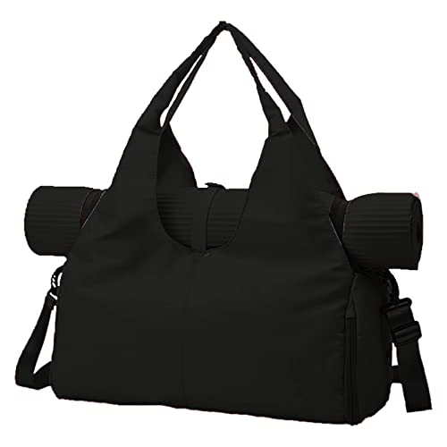 Damen Yogatasche Sporttasche Reisetasche Trainingstasche Weekender Sportbag mit Schuhfach für Sport, Fitness, Yoga, Gym, Wochenendtrip (Schwarz) von Neusky