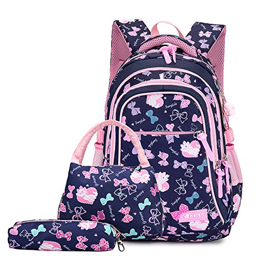 Neusky Schulrucksack Schulranzen Schultasche Sports Rucksack Freizeitrucksack Daypacks Backpack für Mädchen & Kinder Jugendliche mit der Großen Kapazität (Dunkelblau Set) von Neusky