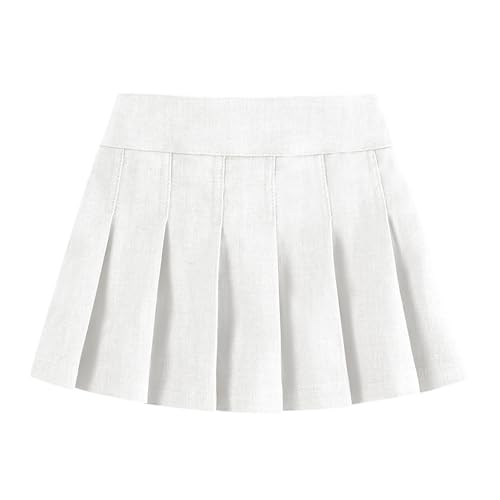 Neutocd Kleinkind Mädchen Röcke Skorts Plissee Schuluniform Röcke mit elastischem Bund integrierte Shorts, Jeansrock Weiß, 5-6 Jahre von Neutocd