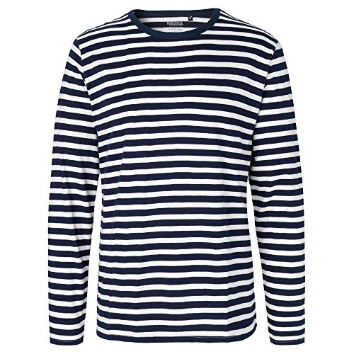 Neutral Mens Long Sleeve T-Shirt, Größe:L, Farbe:White - Navy (Striped) von Neutral