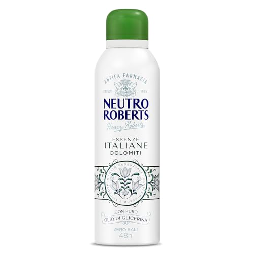 Neutro Roberts, Dolomiti Deospray ohne Aluminiumsalze, keine Flecken, mit ätherischem Magnolienöl und weißem Moschus, mit reinem Glycerinöl, Deodorant für Damen und Herren, 200 ml, 48h von Neutro Roberts