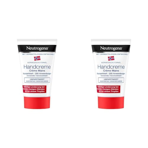 Neutrogena Norwegische Formel Handcreme konzentriert unparfümiert Feuchtigkeitscreme bei sehr trockenen, rissigen Händen, 50 ml (2er Pack) von Neutrogena