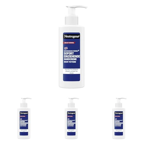 Neutrogena Sofort einziehende Handcreme (150 ml), pflegende für sehr trockene, spendet intensive Feuchtigkeit mit Glycerin weiche Hände, im praktischen Spender (Packung mit 4) von Neutrogena