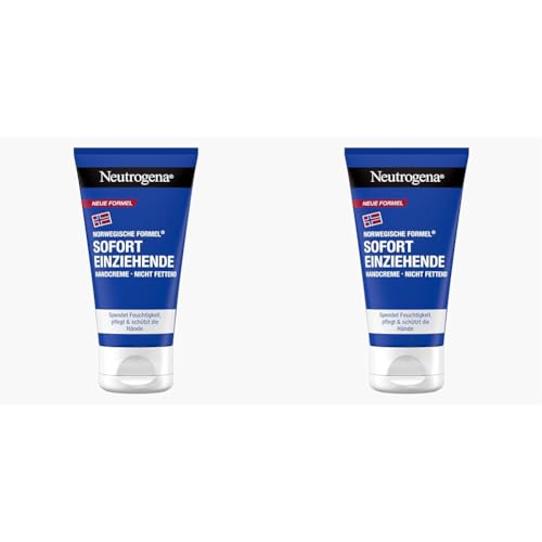 Neutrogena Sofort einziehende Handcreme (75ml), leichte & nicht fettende Feuchtigkeitscreme mit Glycerin + Vitamin E bei trockenen, rissigen Händen (Packung mit 2) von Neutrogena