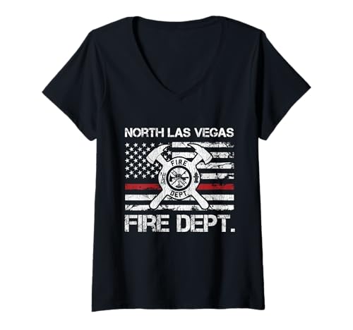 Damen North Las Vegas Nevada Fire Department Thin Red Line Feuerwehrmann T-Shirt mit V-Ausschnitt Damen North Las Vegas Nevada Fire Department Thin Red Line Feuerwehrmann T-Shirt mit V-Ausschnitt von Nevada Fire Department Designs by Foxio