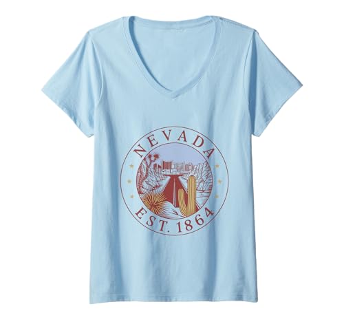 Damen Nevada Vintage State 1864 Hemd Desert Road Cactus T-Shirt mit V-Ausschnitt Damen Nevada Vintage State 1864 Hemd Desert Road Cactus T-Shirt mit V-Ausschnitt von Nevada Vintage State 1864 Tee Shirts Desert