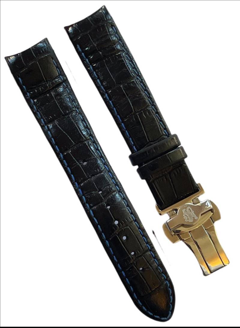 Rotary - Armband Faltschließe Echtes Leder Schwarz, Blaue Couture 20 Mm von NevenBySwiss